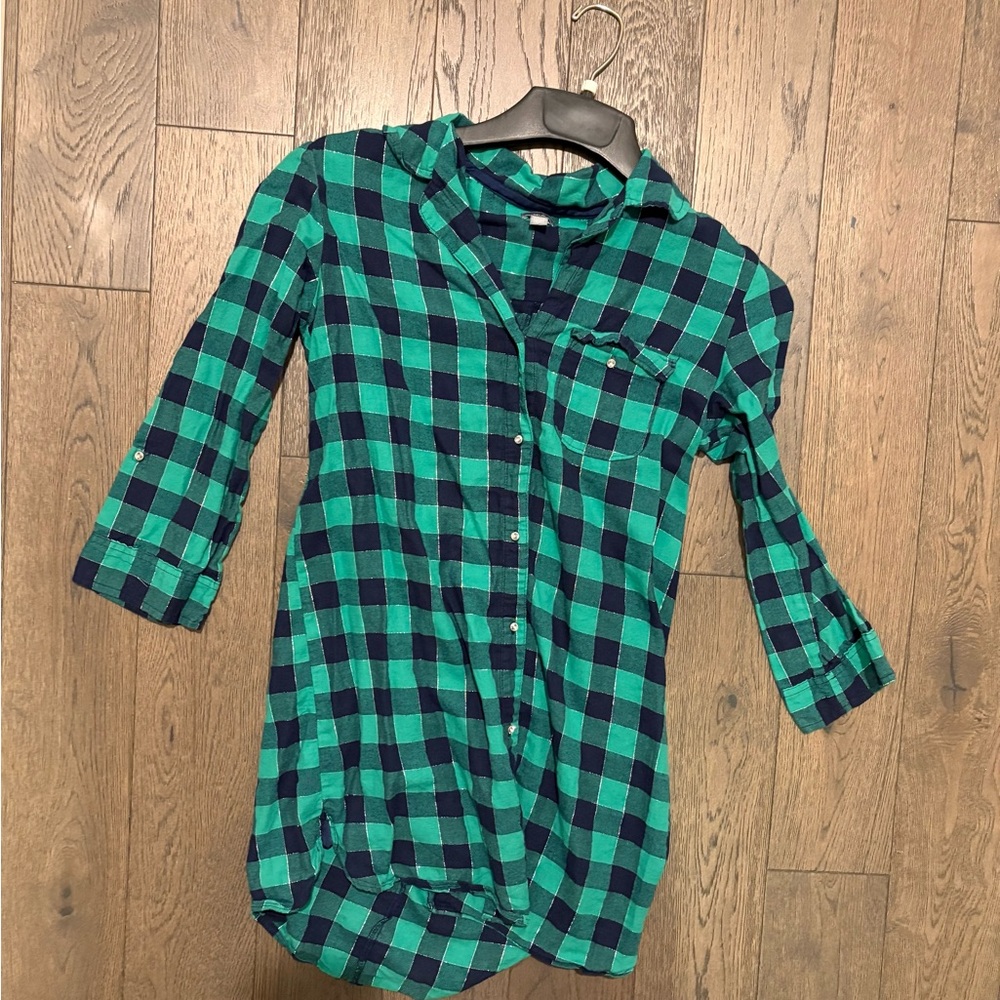 Aerie Plaid Button Down Shirt in Green and Navy